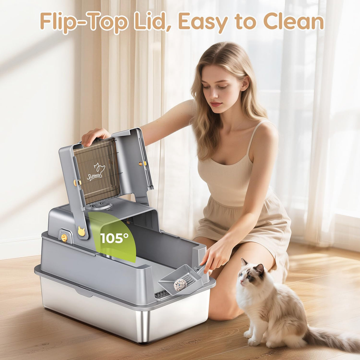 Stainless Steel Litter Box with Lid Z6866