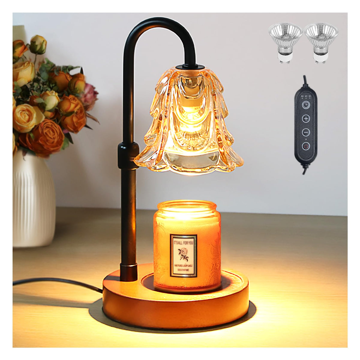 Candle Warmer Lamp with Timer Dimmer Adjustable Height Black B1234