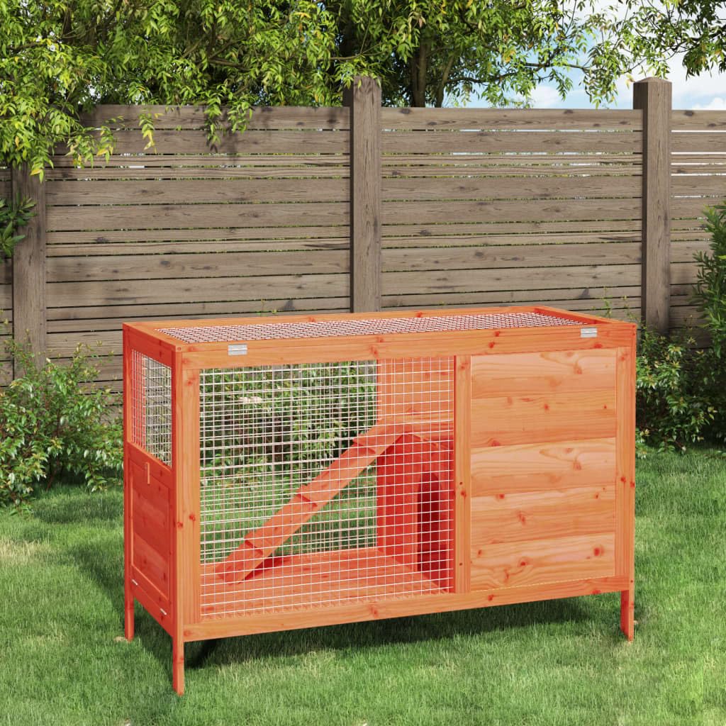 Solid Wood Pine Rabbit Hutch 2 Tier with Wire Mesh Walls and Ramp Z5402