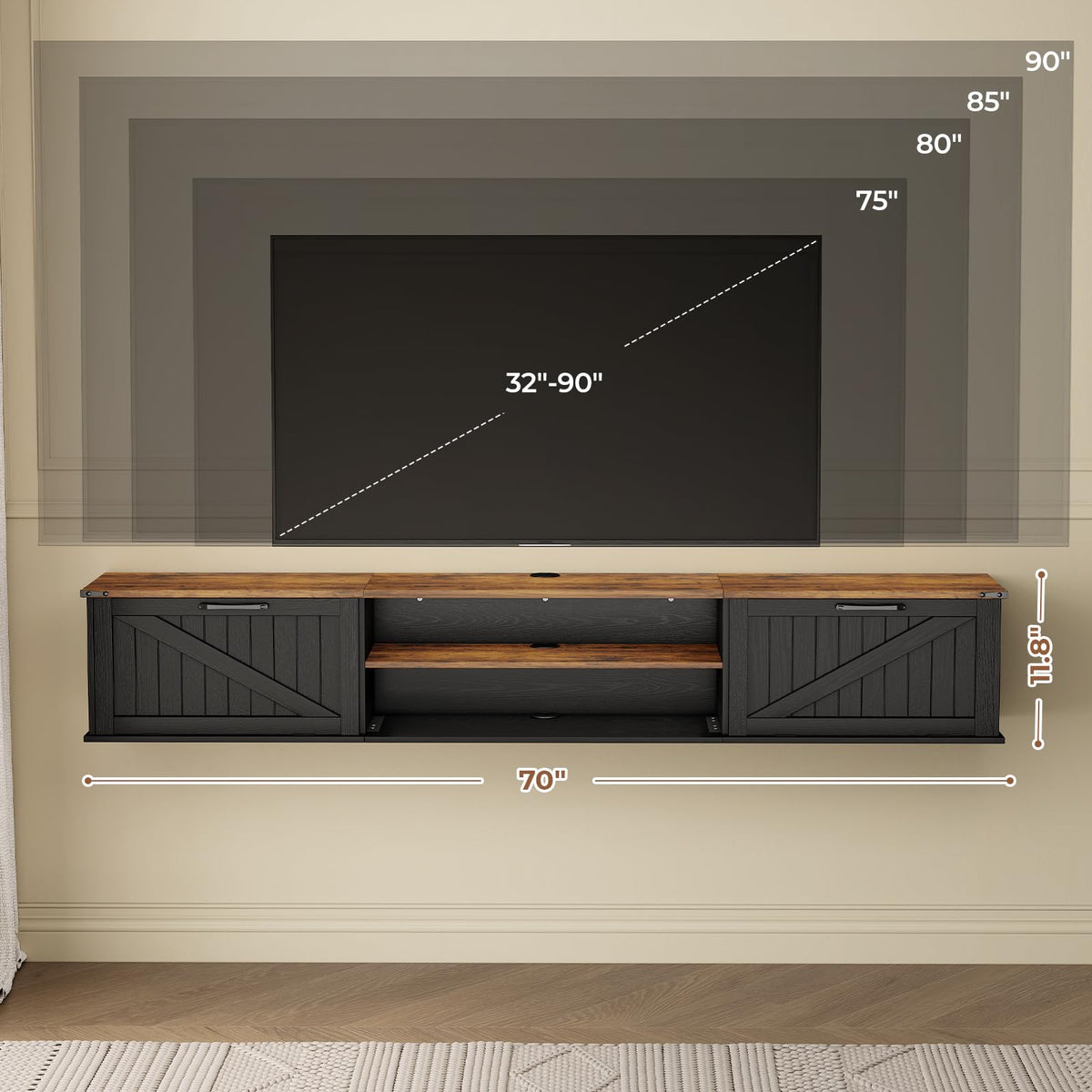 70" Black Floating TV Stand M223702