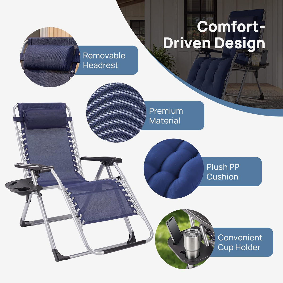 Zero Gravity Chairs Set of 2 with Cup Holder J533730