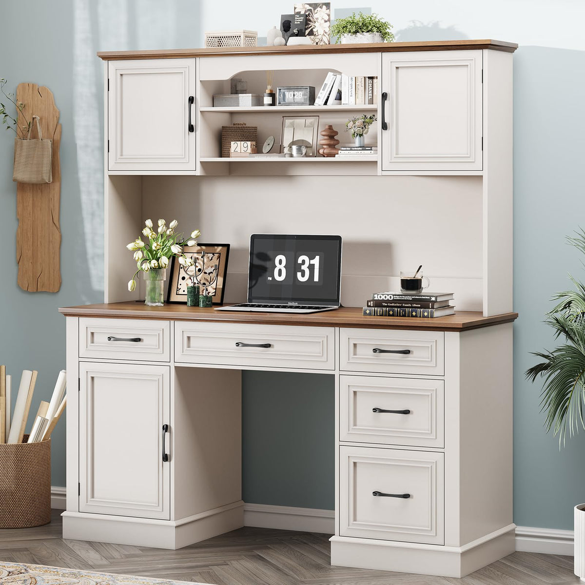 White 5 Drawer Executive Desk N837