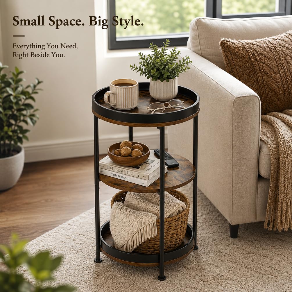 Round Side Table with 3 Storage Shelves Q308