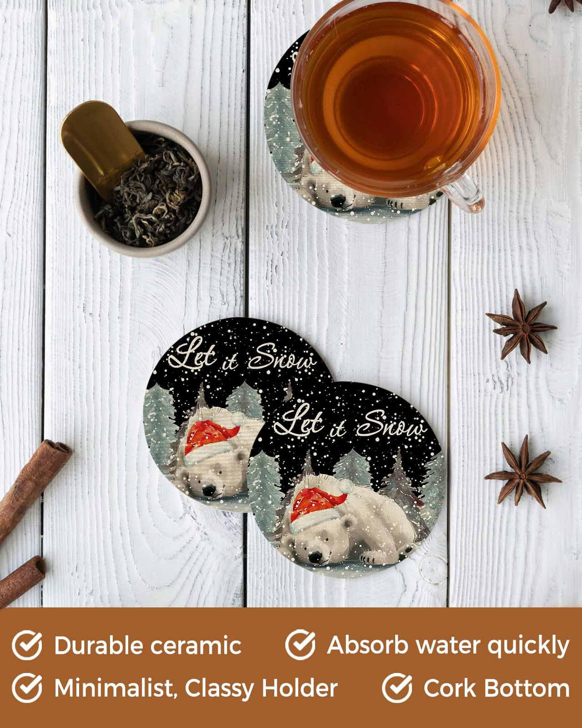 Set of 4 Absorbent Ceramic Stone Coasters with Holder Z15895