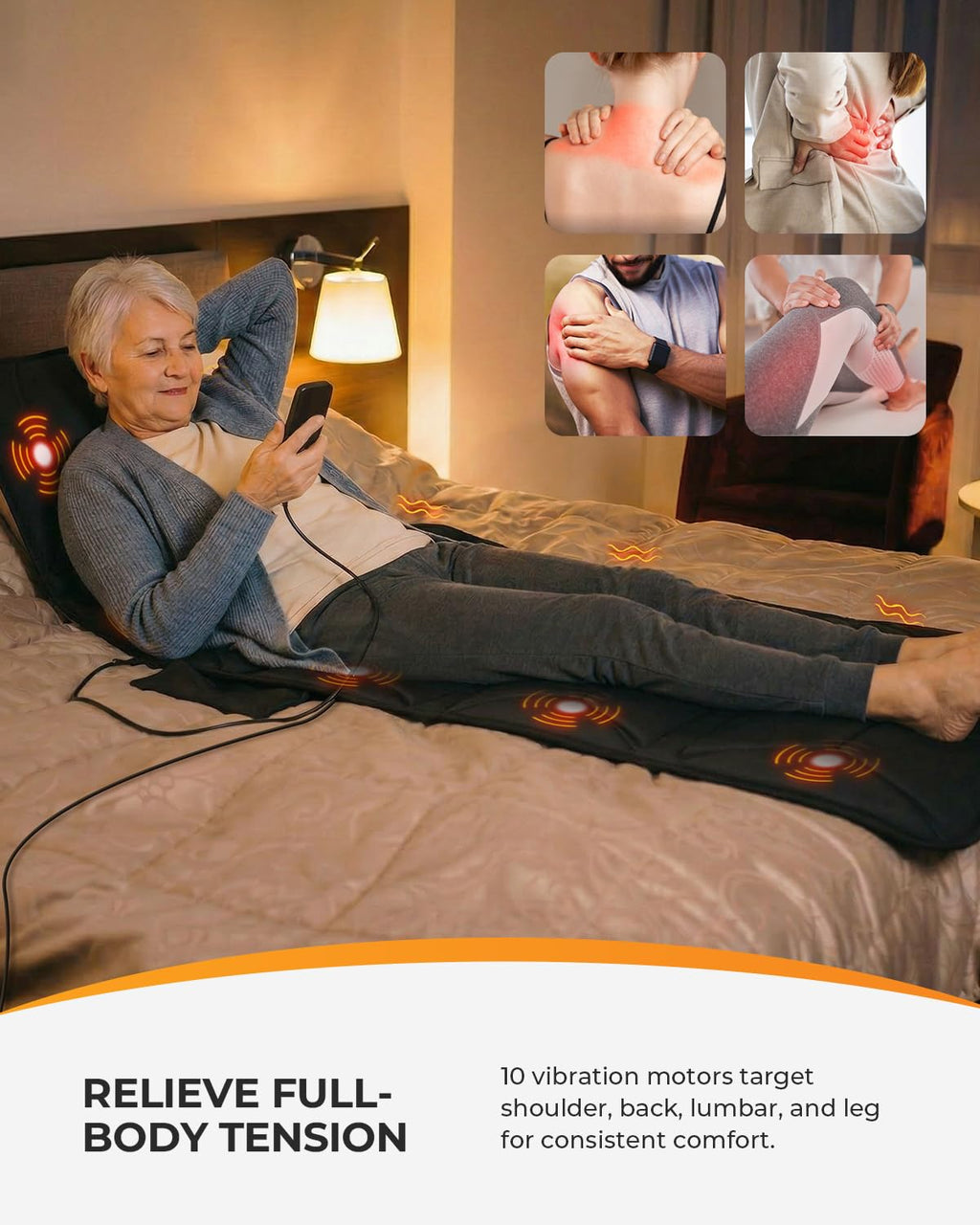 Full Body Massage Mat with Heat, 10 Motors Vibration E657
