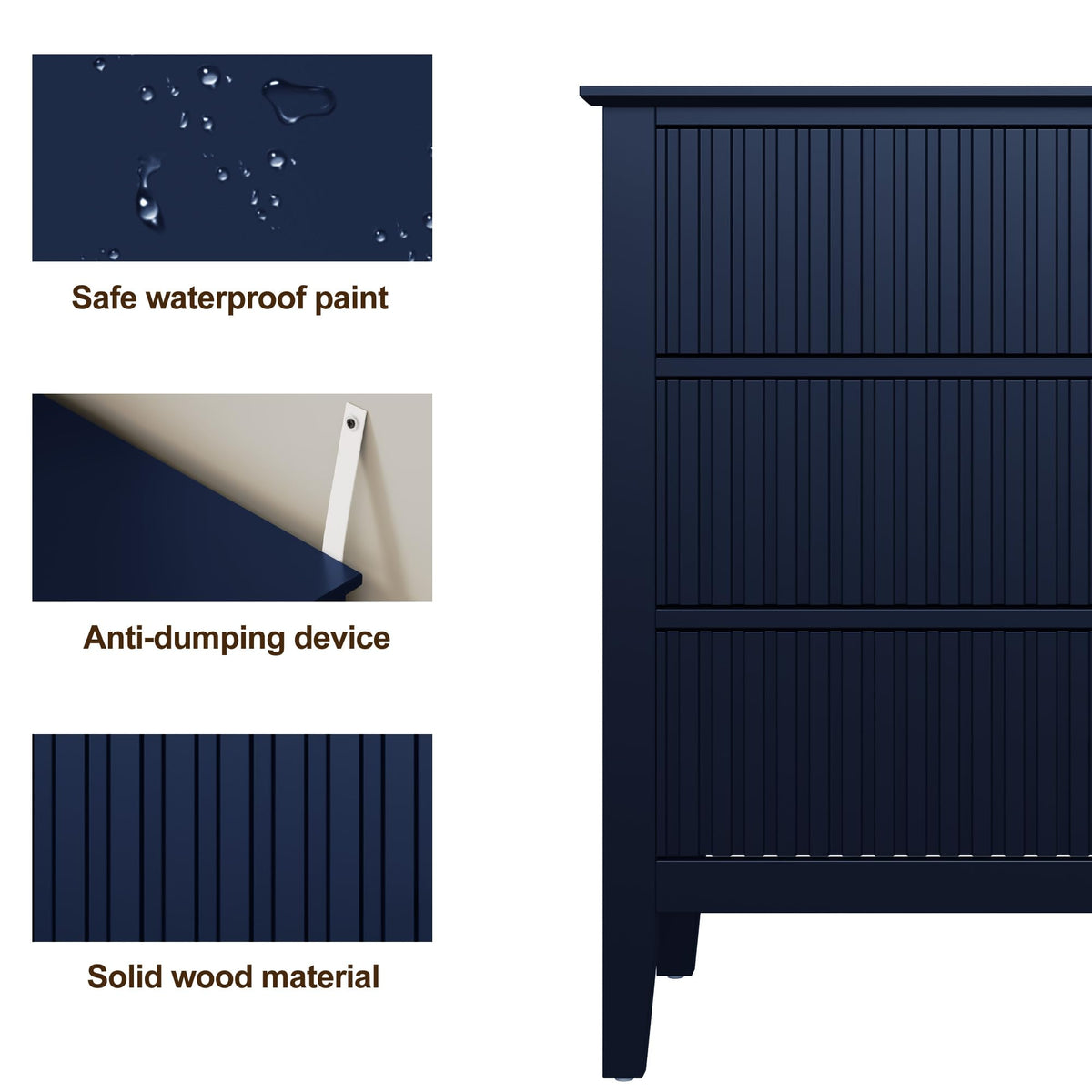 32" Blue 3 Drawer Wood Nightstand W395385