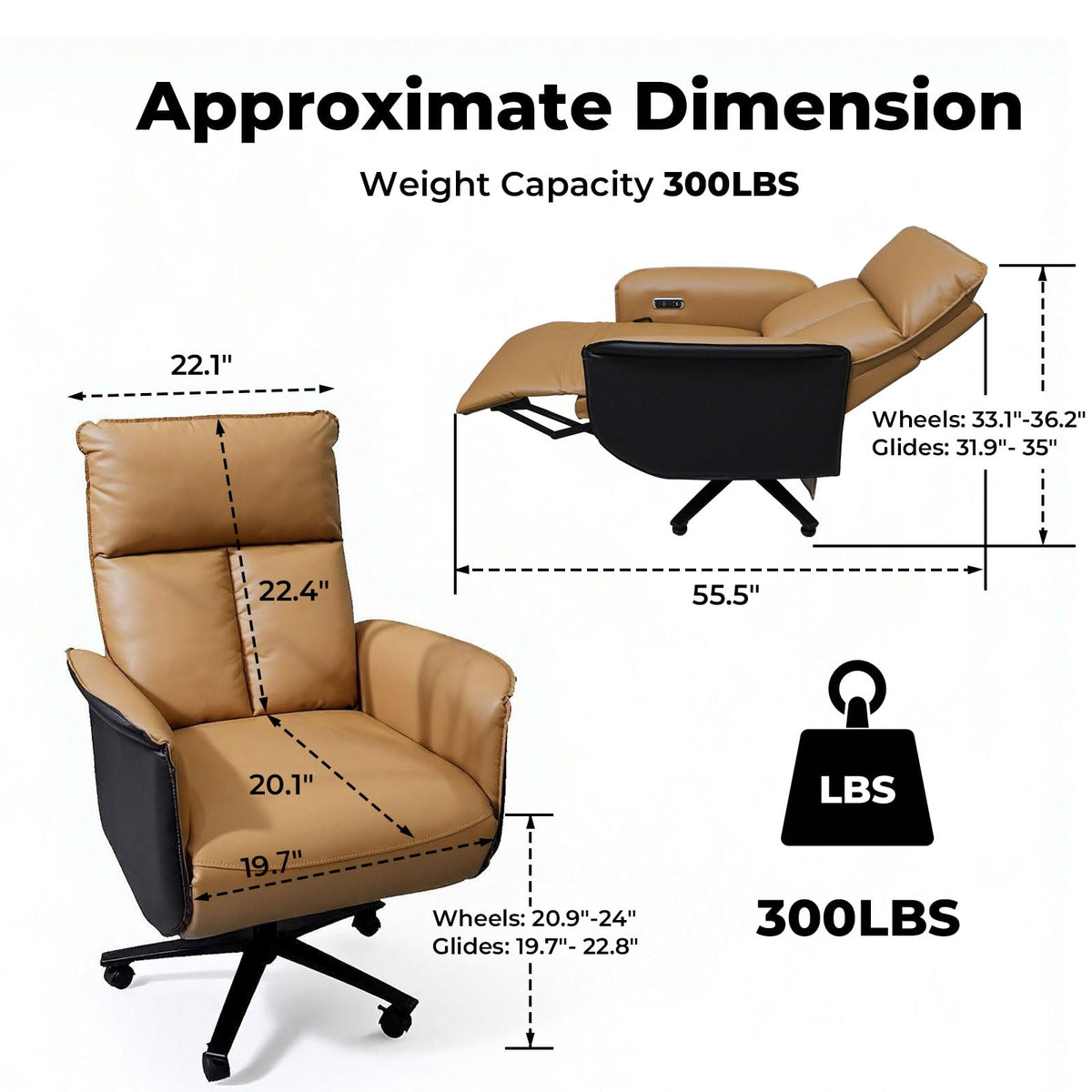 Executive Office Chair with Footrest, PU Leather, 300LBS Capacity T579234