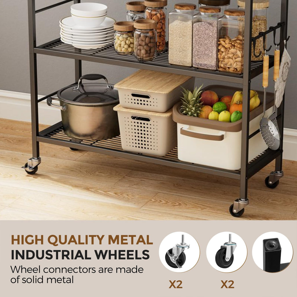 3-Tier Metal Storage Rack with Wheels, Mesh Shelving Unit, Black C1002