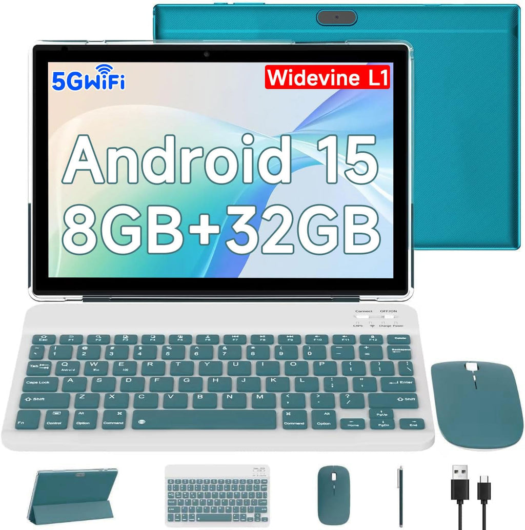 Android 15 Tablet 10.1 Inch 2 in 1 with Keyboard 8GB RAM 32GB ROM Quad-core IPS HD Touch Screen O613504
