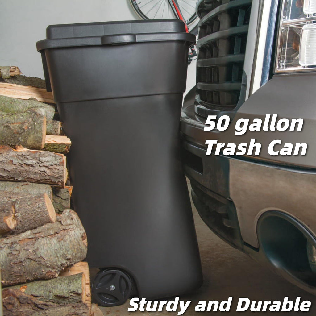50 Gallon Wheeled Plastic Trash Can with Lid and Handle H879