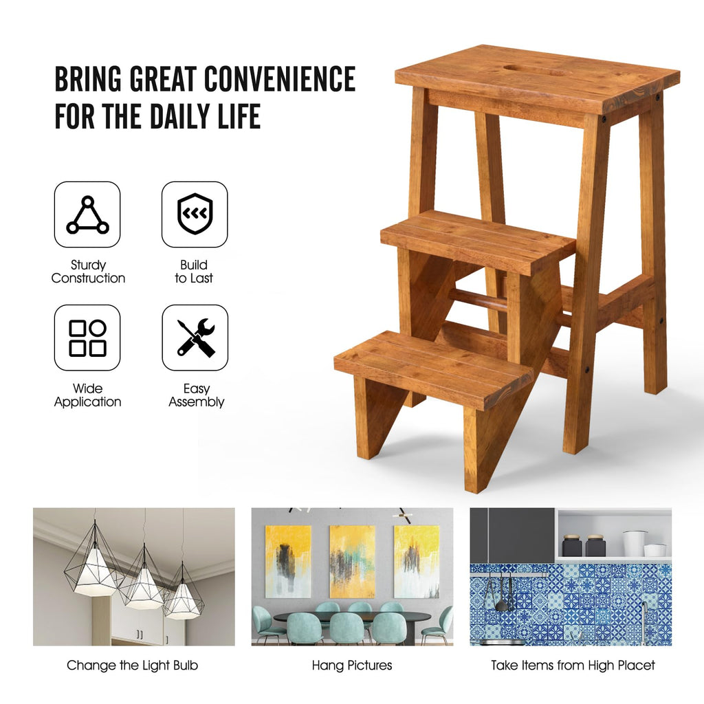 3 Tier Wood Step Ladder with Anti-Slip E2126