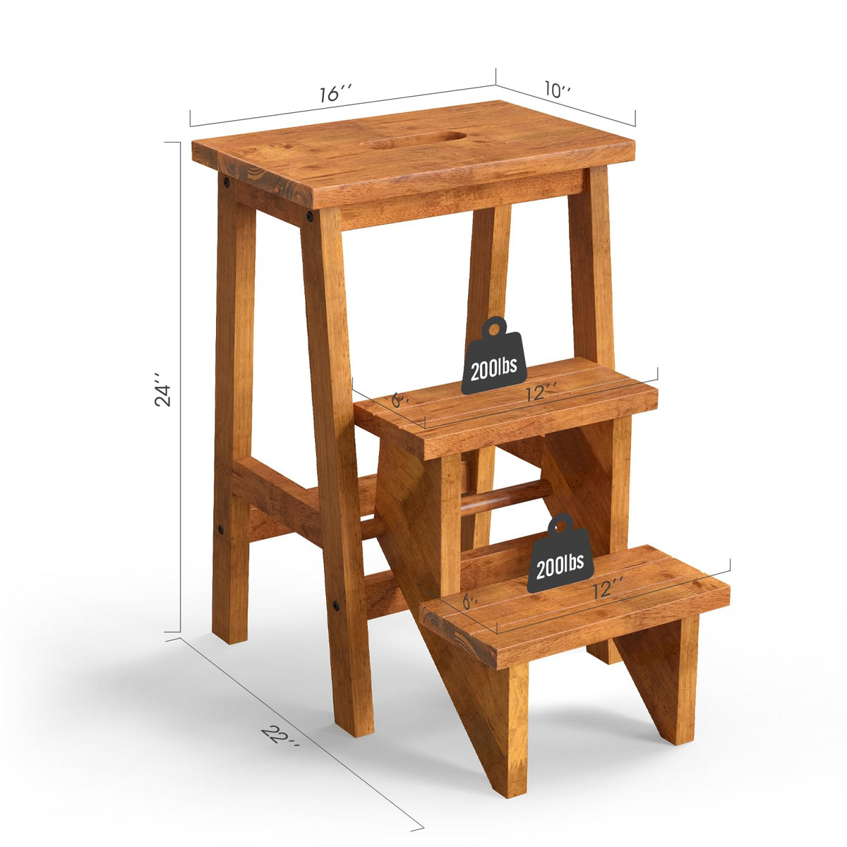 3 Tier Wood Step Ladder with Anti-Slip E2126