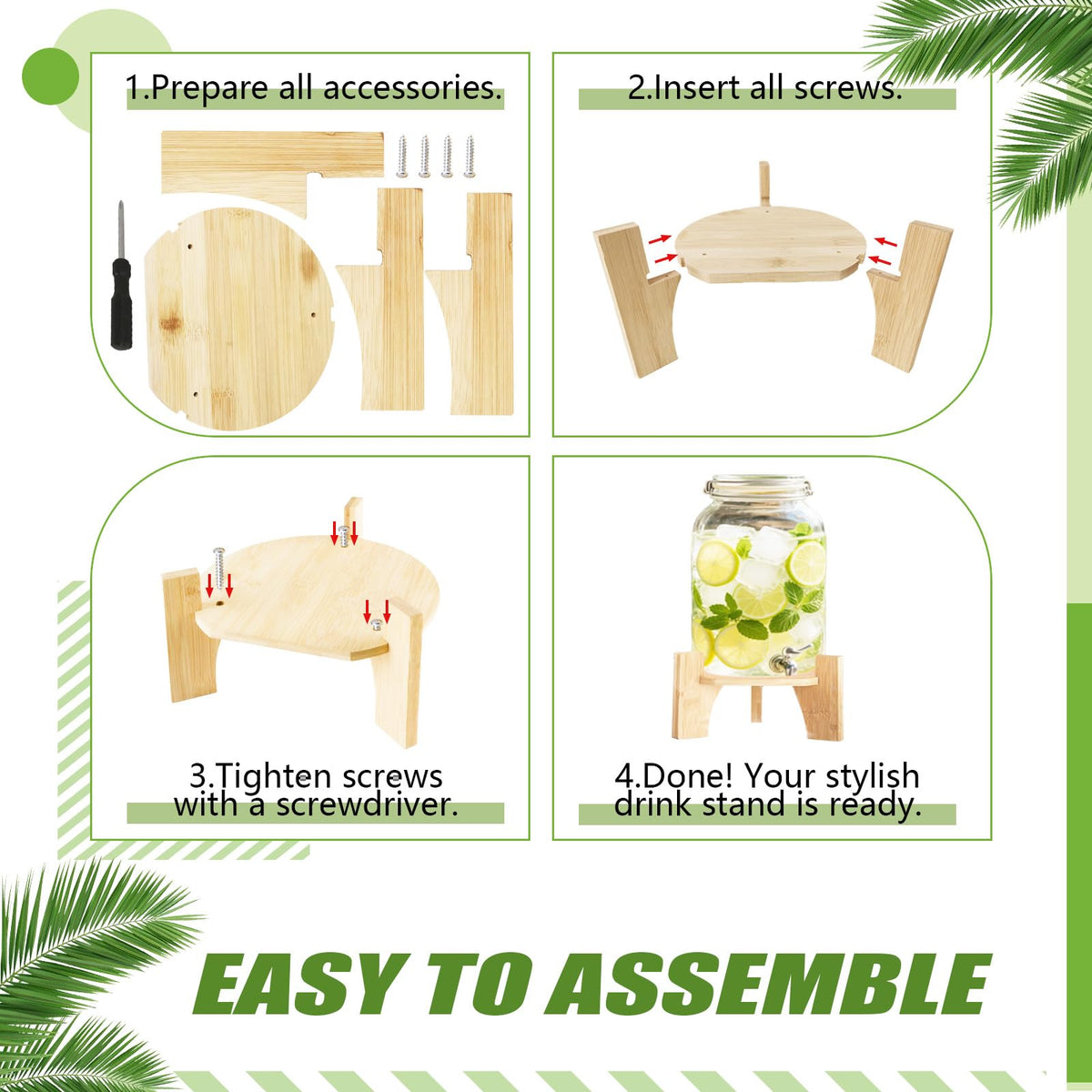 Natural Bamboo Wood Drink Dispenser Stand E461