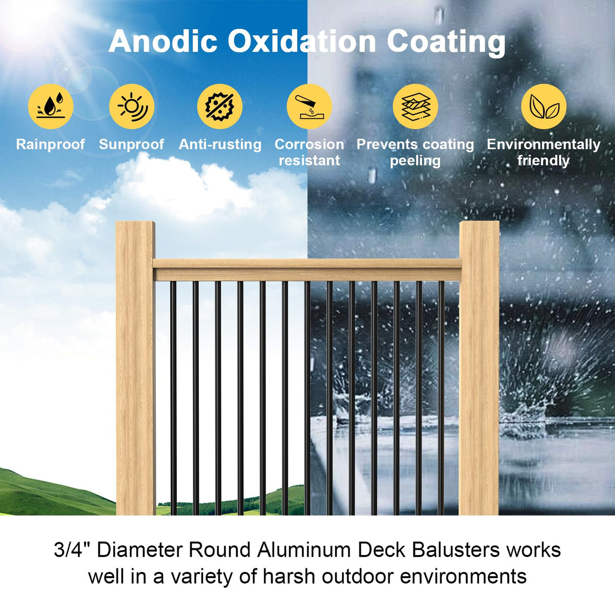 100 Pack 26" Round Black Aluminum Deck Balusters P1758