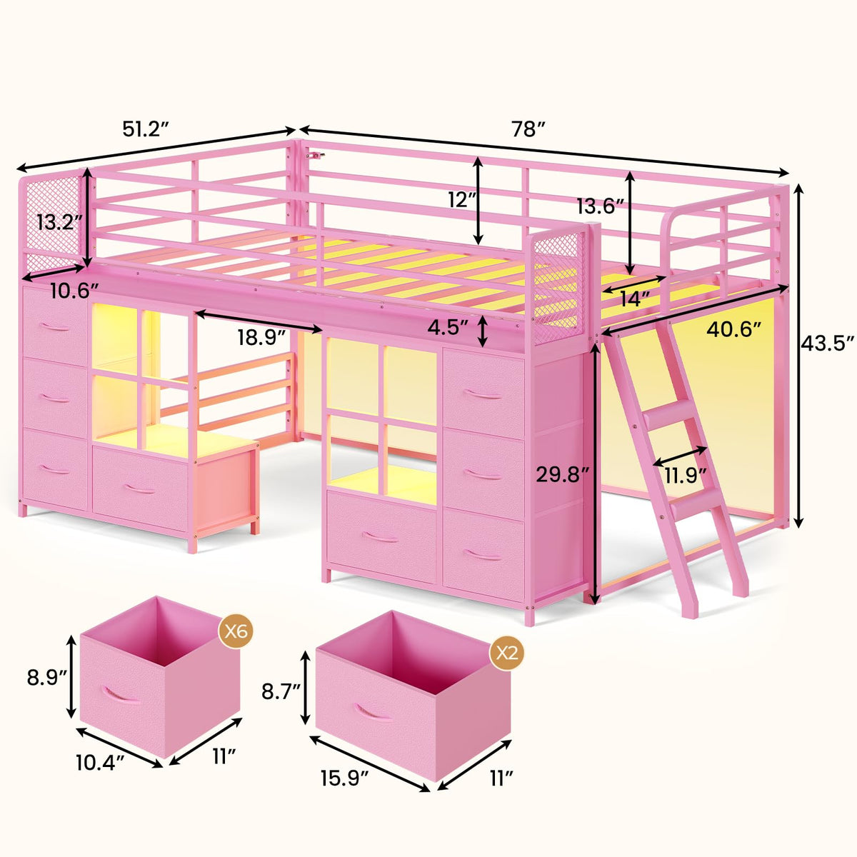 Twin Over Twin Bunk Bed with 8 Drawers & Bookshelf D17288