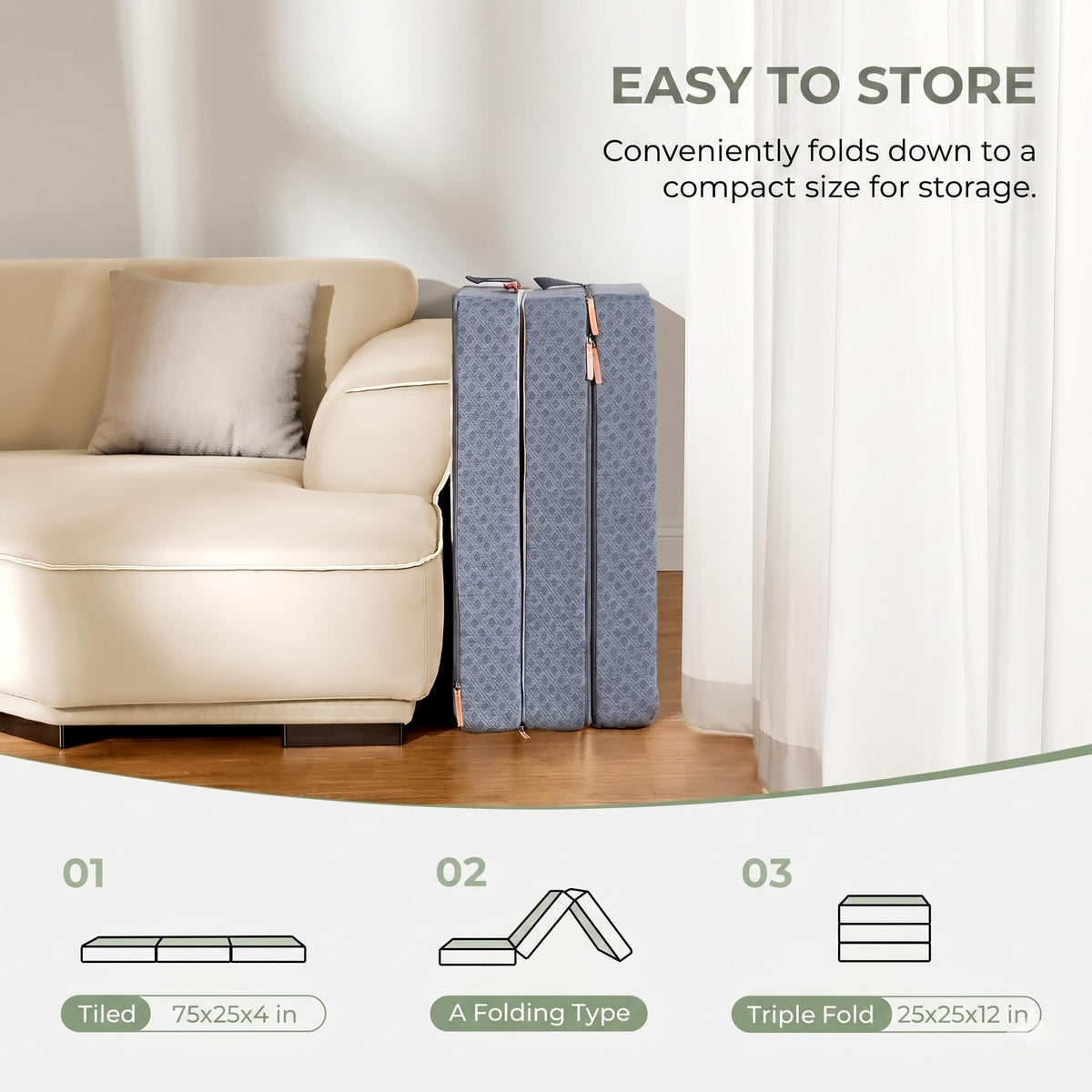 4 inch Medium Firm Tri-Folding Mattress with Washable Cover P10968