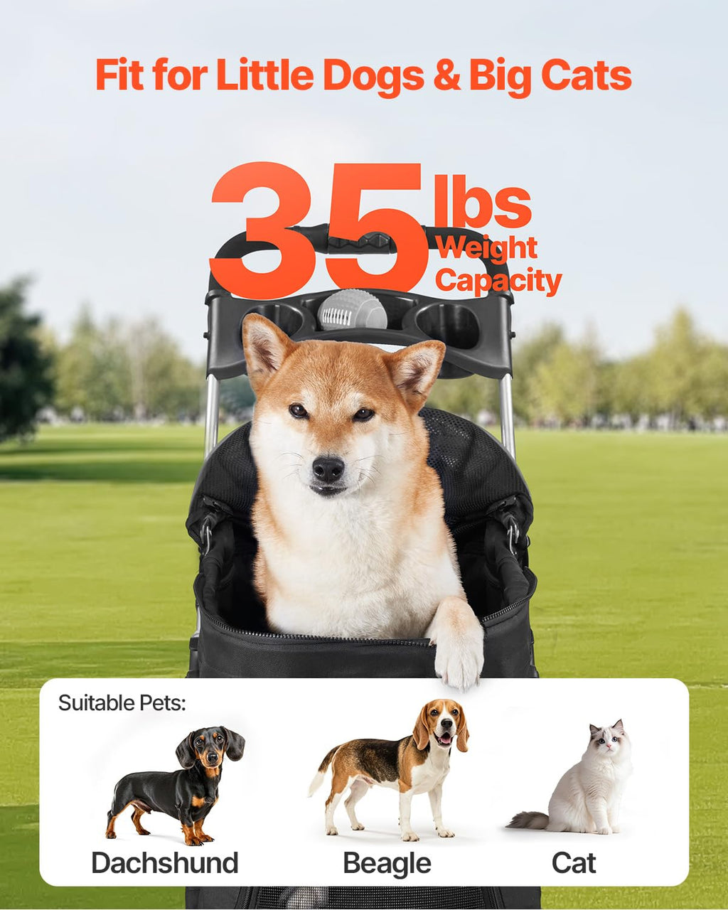 Foldable 4 Wheels Pet Stroller with Detachable Carrier F893411