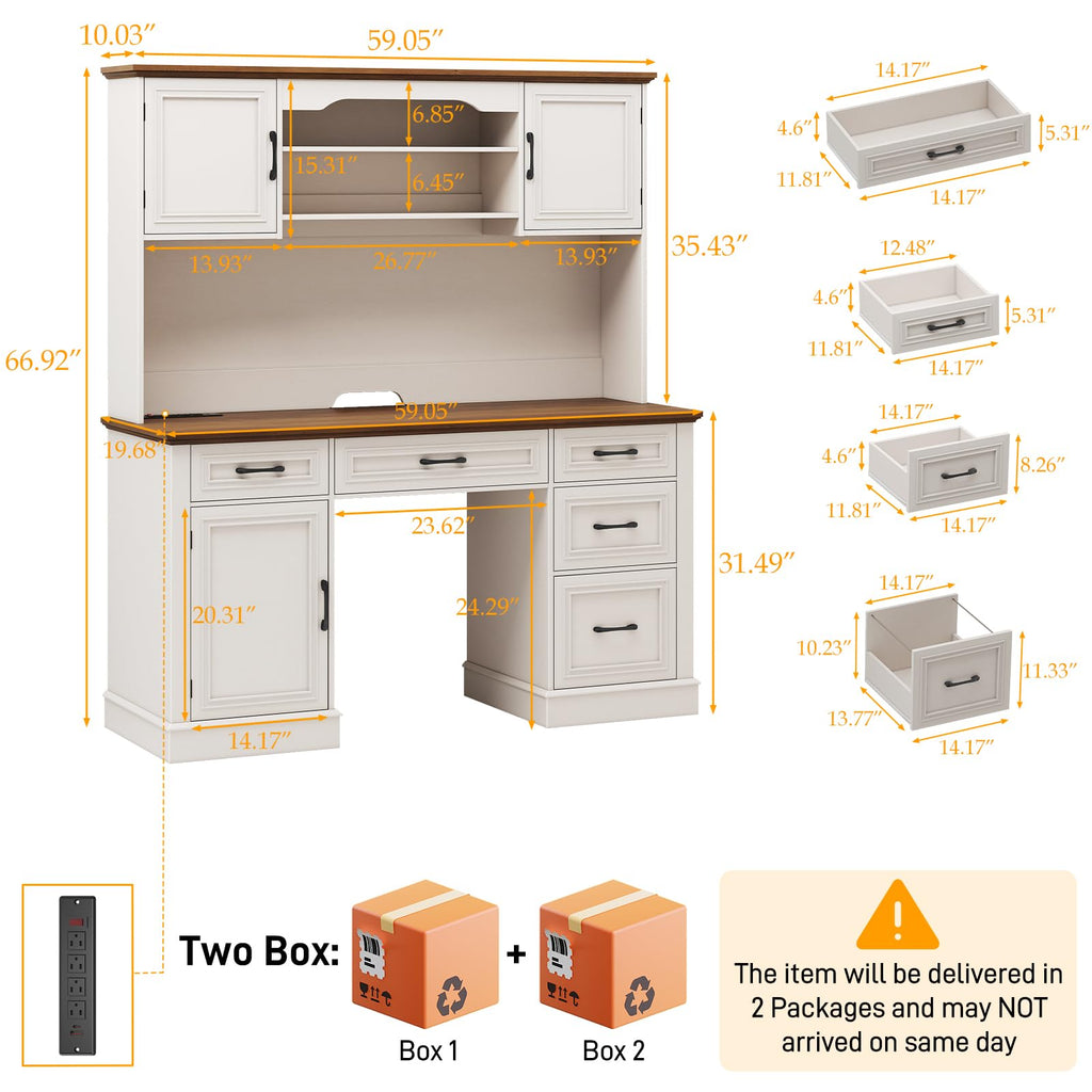 White 5 Drawer Executive Desk N837