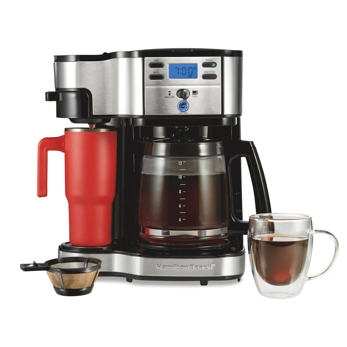2-Way Coffee Maker, Single-Serve and 12-Cup Pot, Black/Stainless Steel M90680