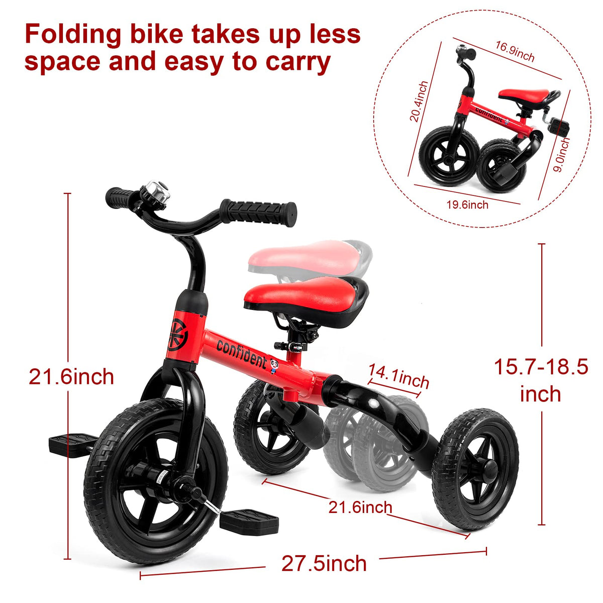Tricycle for Toddlers 2-5 Years, 3 in 1 Folding Bike K24424
