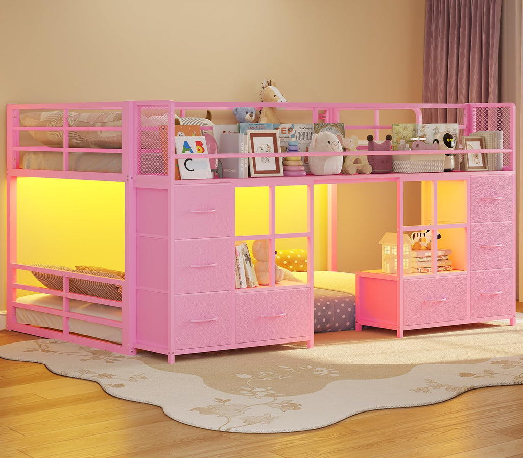 Twin Over Twin Bunk Bed with 8 Drawers & Bookshelf D17288