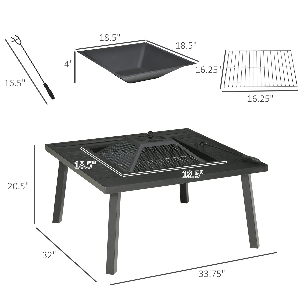 34 in Black Fire Pit with Grill K9907