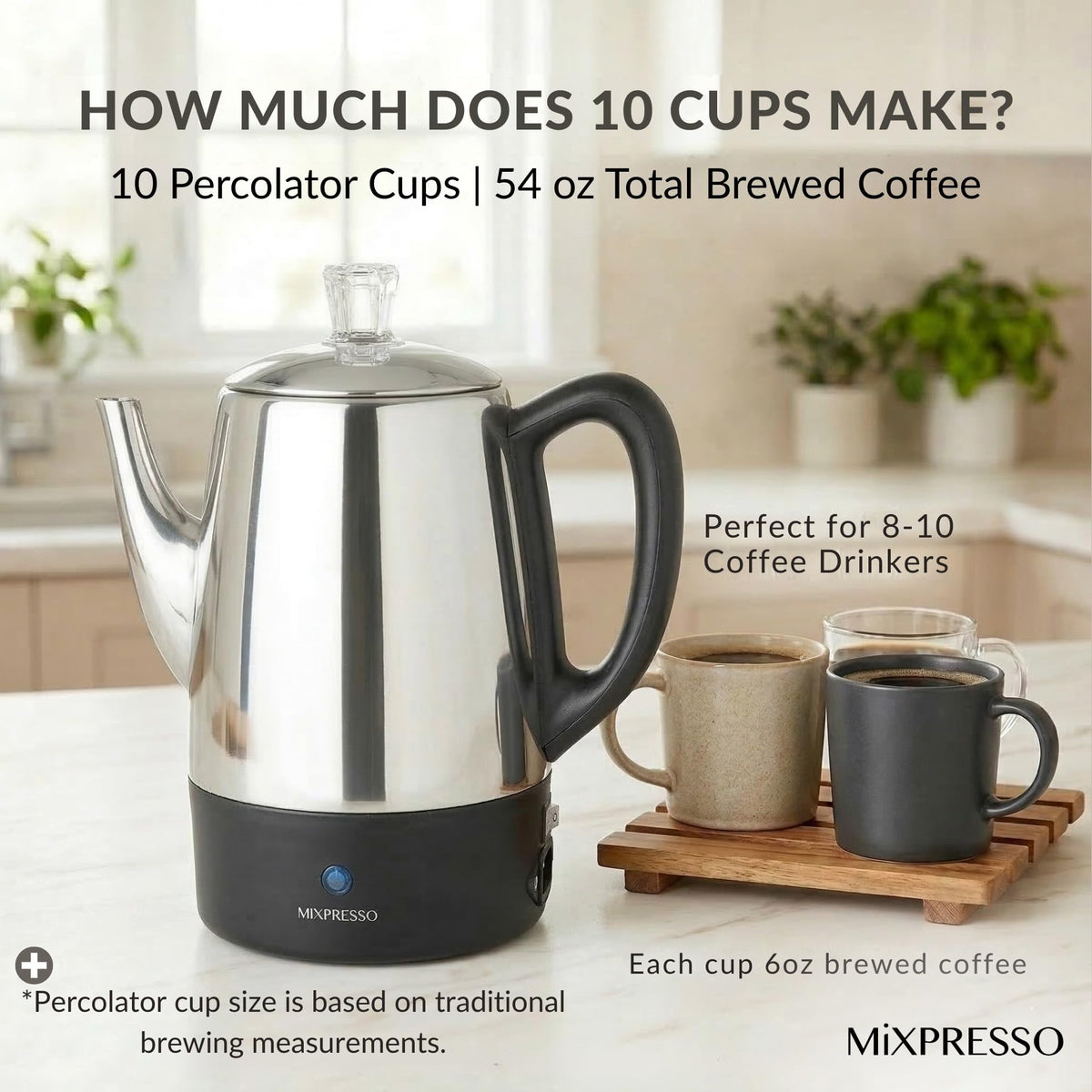 10 Cup Stainless Steel Electric Percolator Coffee Pot N6287