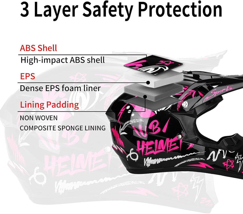 Youth Dirt Bike Helmet DOT Full Face Motocross 4-Piece Set A5223