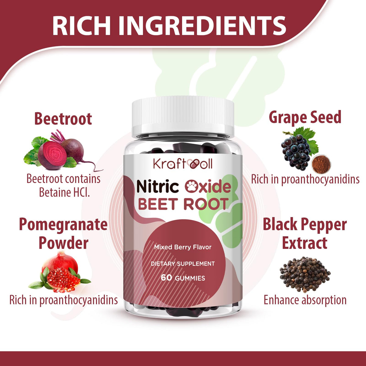 Beet Root Gummies 6000mg Mixed Berry Flavor 60 Gummies O945160