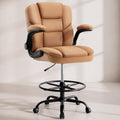 Brown PU Leather Drafting Chair with Flip-up Armrests C69855