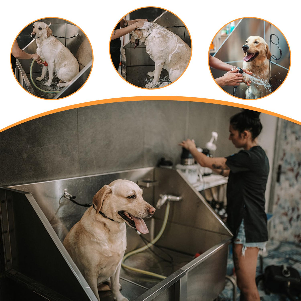 Stainless Steel 304 Dog Grooming Tub with Stairs and Faucet E969053