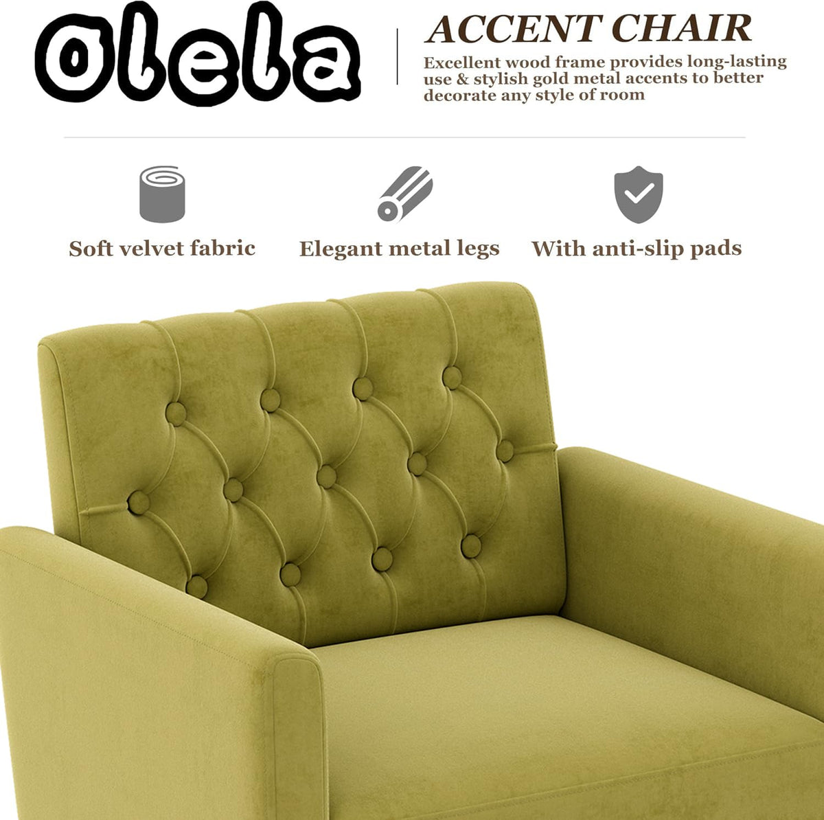 Green Velvet Accent Chair with Arm J433