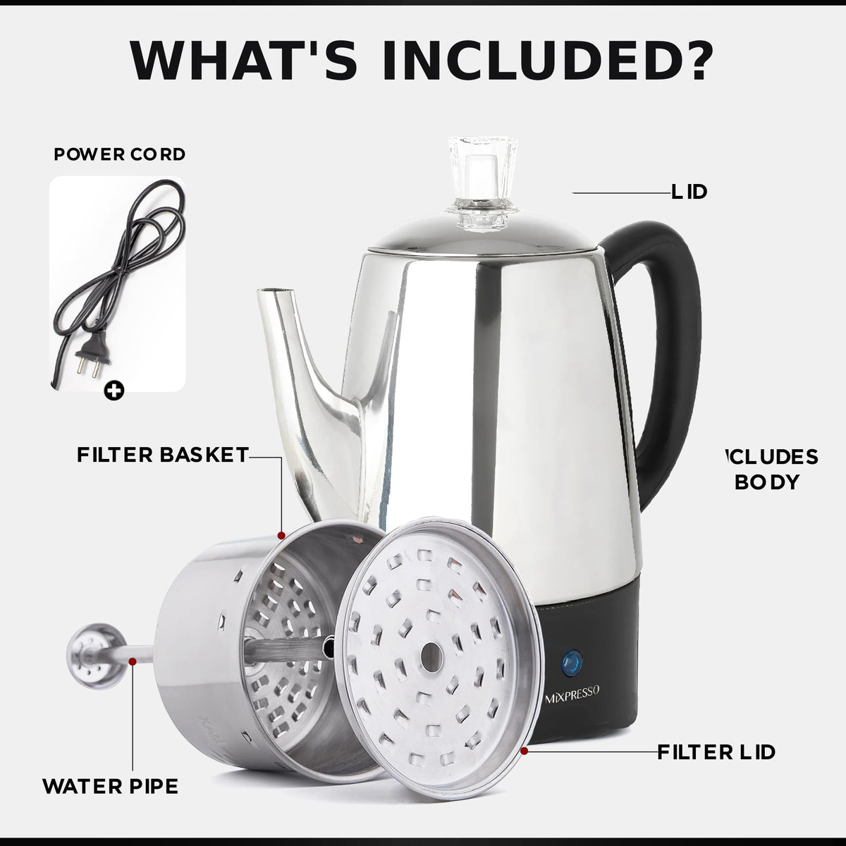 10 Cup Stainless Steel Electric Percolator Coffee Pot N6287