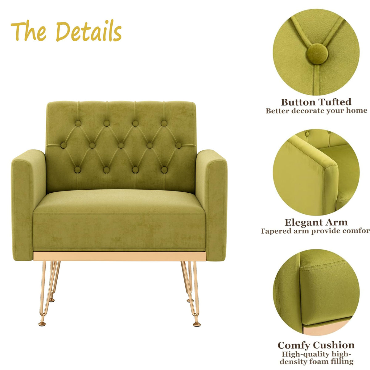 Green Velvet Accent Chair with Arm J433
