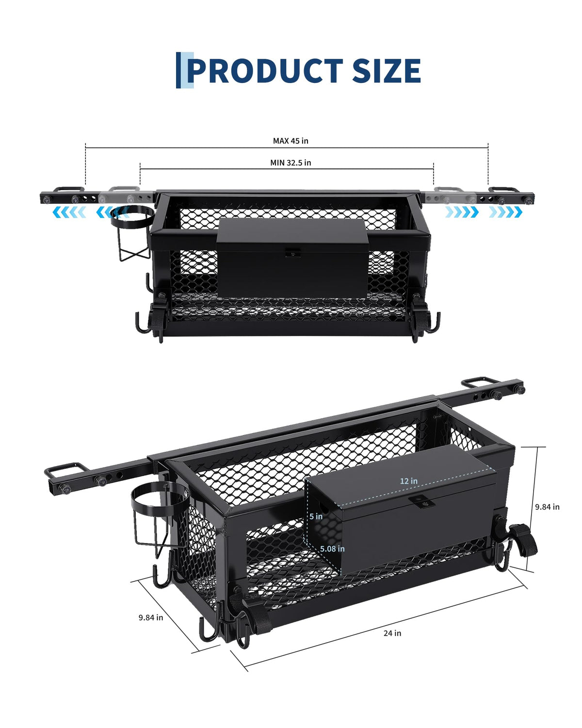 Heavy Duty Tractor Tool Box Basket Attachment 24x10x10in Storage Box C467