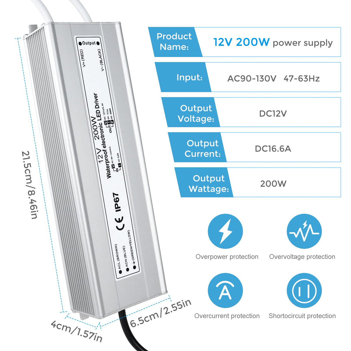 200W 12V IP67 Waterproof LED Power Supply Transformer X791256