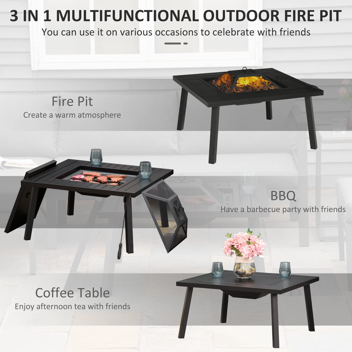 34 in Black Fire Pit with Grill K9907