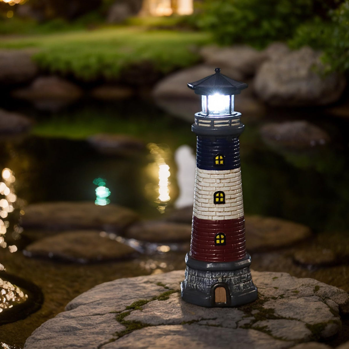 15" Tall Waterproof Resin Lighthouse Lamp with Rotating LED P891421