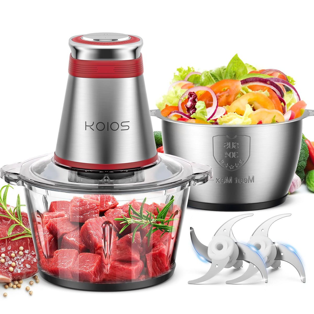 500W Electric Food Processor with 2 Bowls M84684