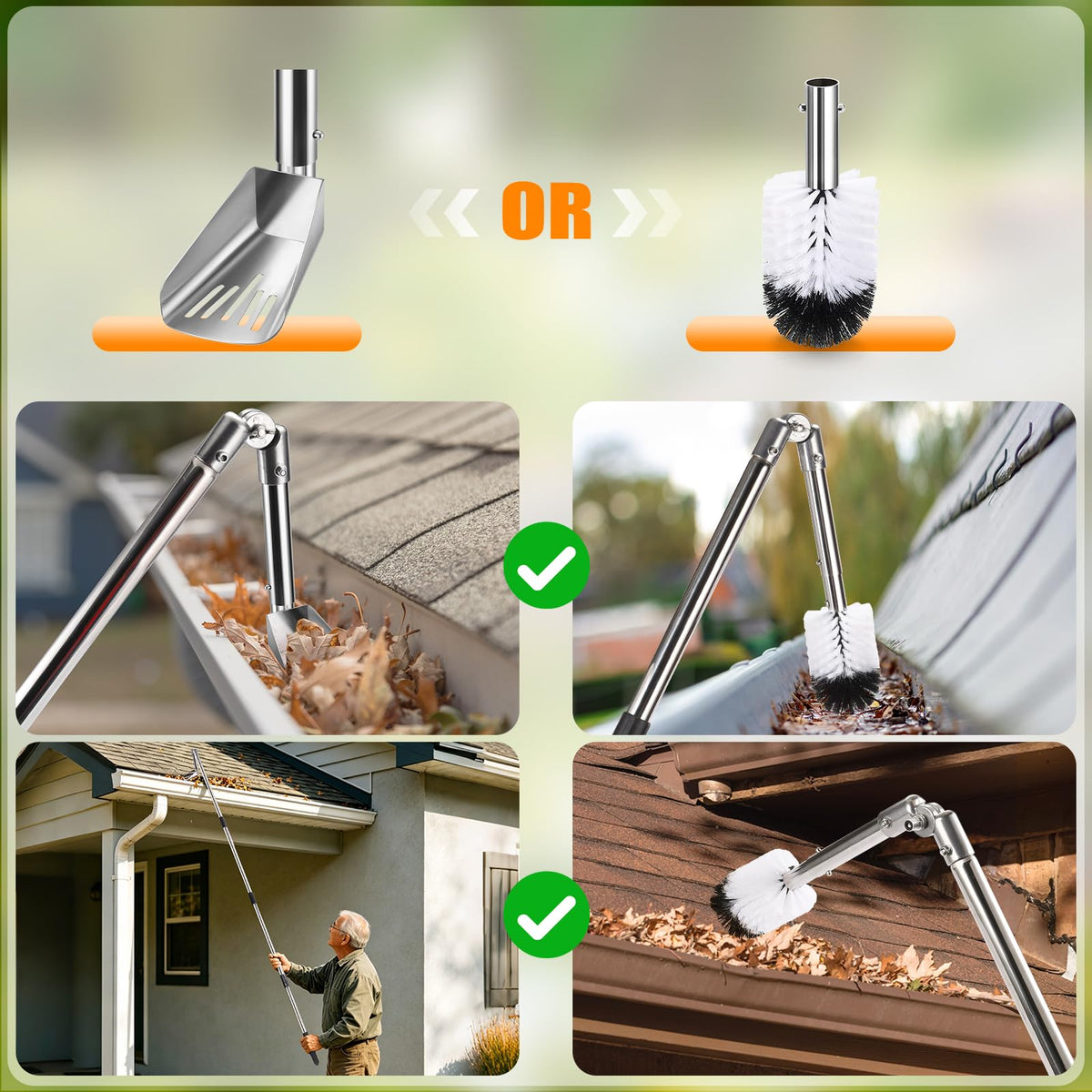 6.4FT Gutter Cleaning Tools with Extension Pole & Brush I33343