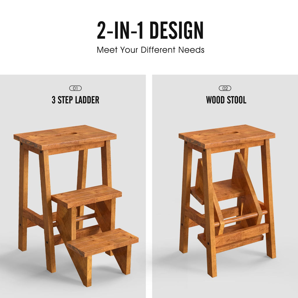 3 Tier Wood Step Ladder with Anti-Slip E2126