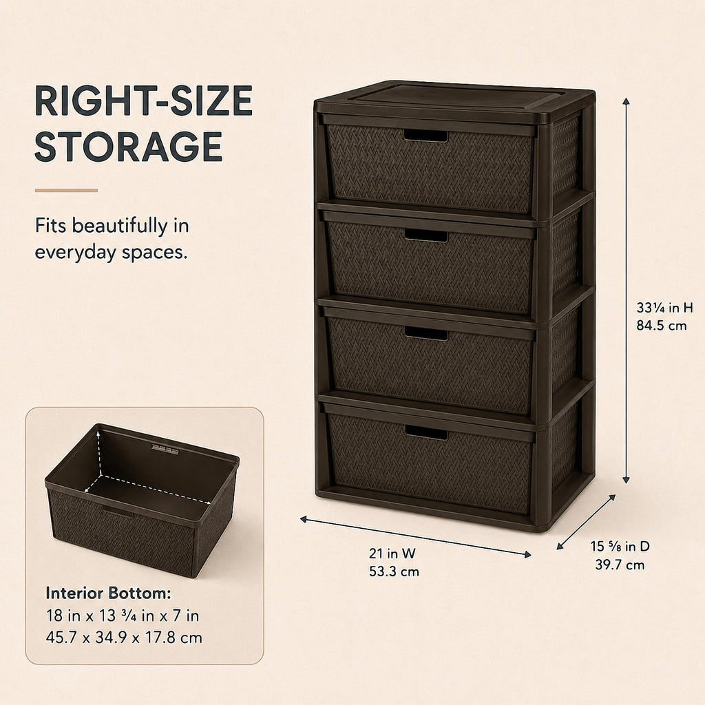 Brown 4-Drawer Plastic Storage Tower C52107