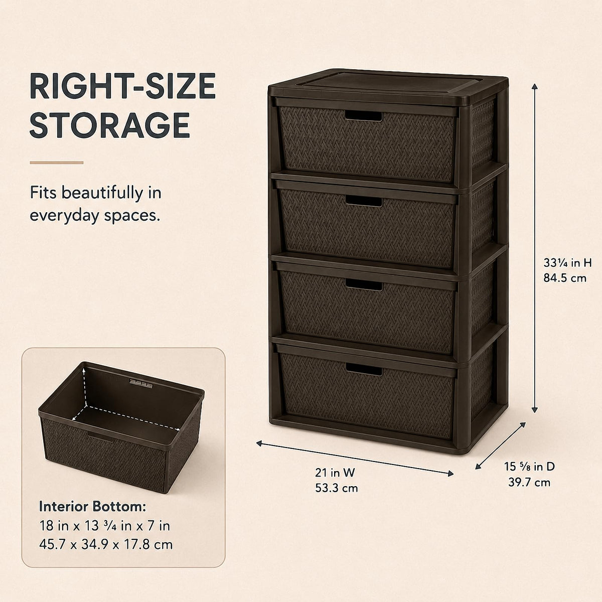 Brown 4-Drawer Plastic Storage Tower C52107