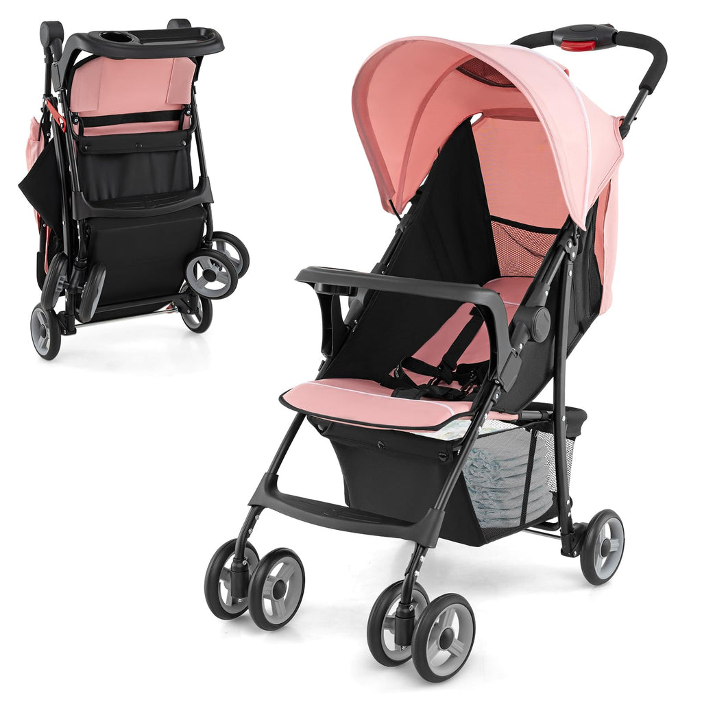 Lightweight Compact Fold Stroller with Canopy & Storage Basket, Pink C912