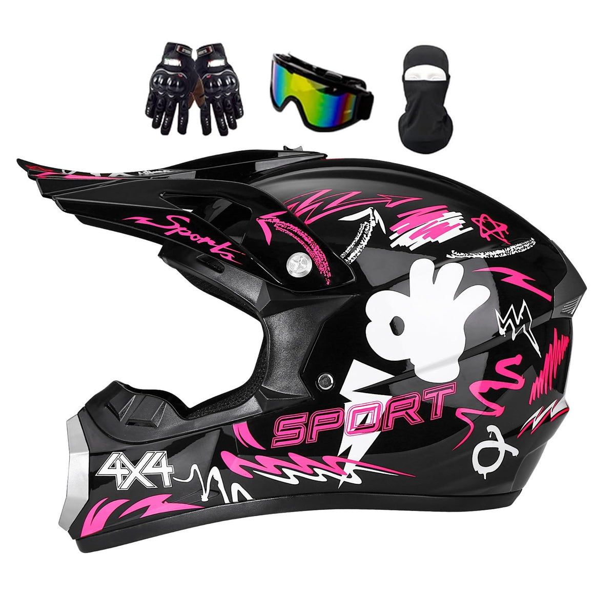 Youth Dirt Bike Helmet DOT Full Face Motocross 4-Piece Set A5223