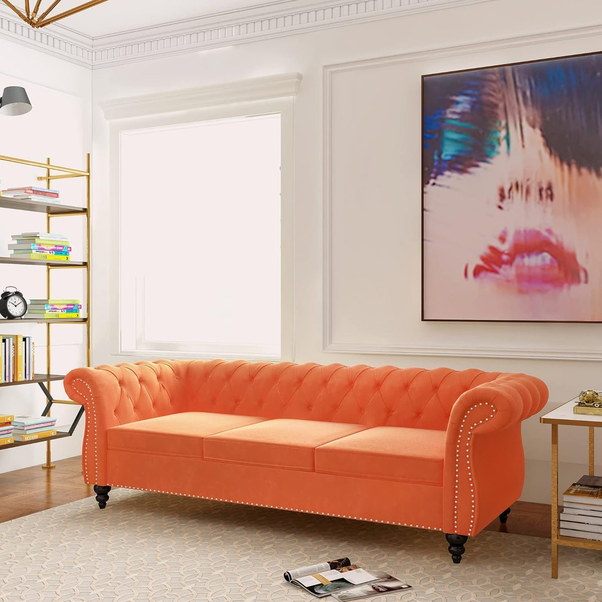 Orange Velvet 3 Seat Sofa S263
