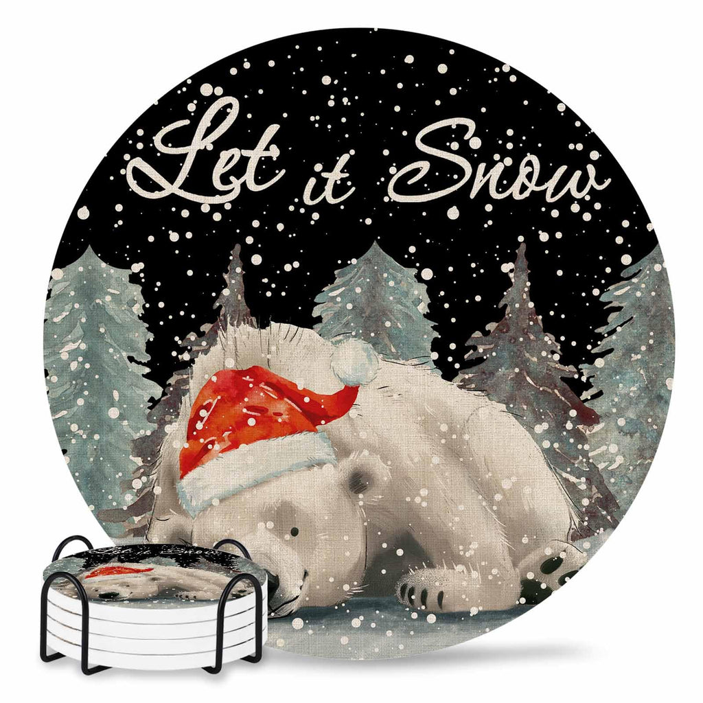 Set of 4 Absorbent Ceramic Stone Coasters with Holder Z15895