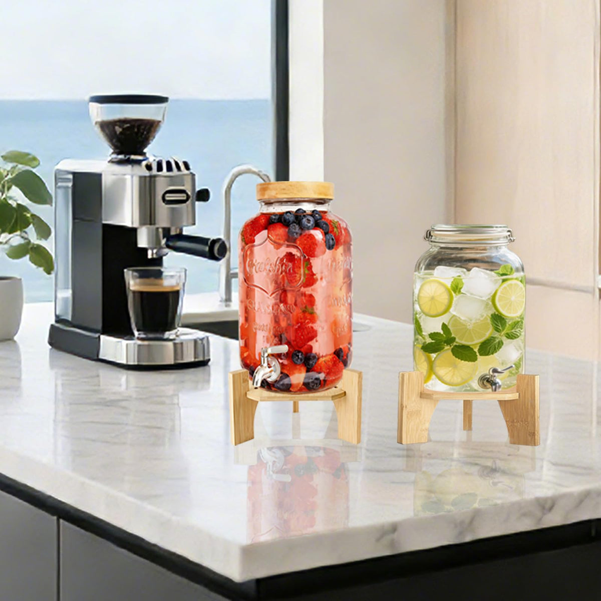 Natural Bamboo Wood Drink Dispenser Stand E461