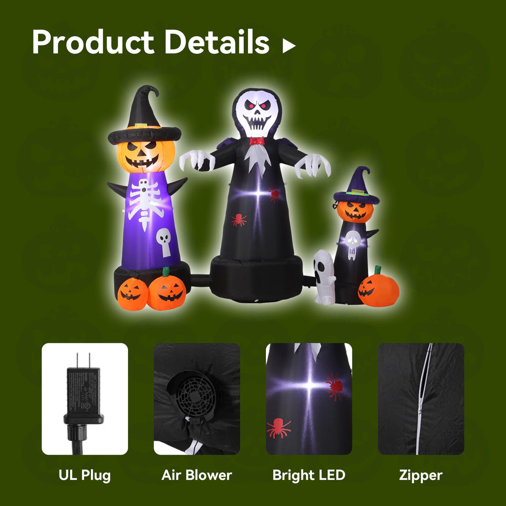 9FT Halloween Inflatable Grim Reaper with Built-in LED Light K5125