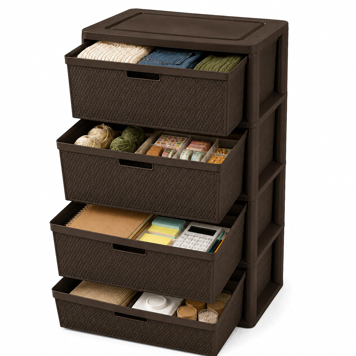 Brown 4-Drawer Plastic Storage Tower C52107